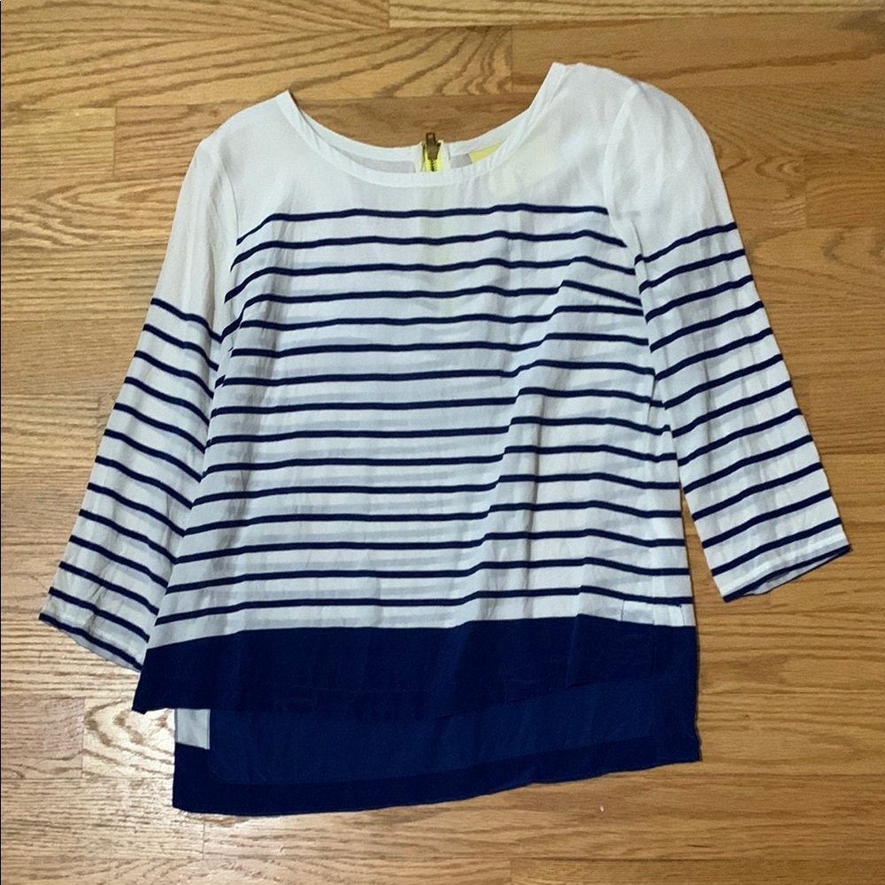 Maeve Nautical Striped Top with Three-Quarter Sleeves